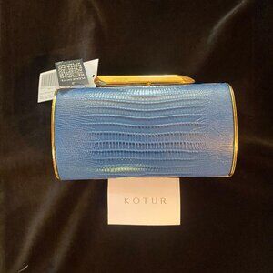 Kotur Clutch Crocodile embossed leather sky blue, silk lining NWT
